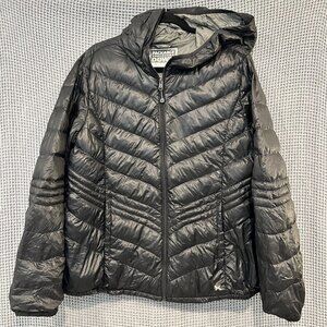 Xersion Women’s XL Packable Lightweight Premium Down Hooded Puffer Jacket Black